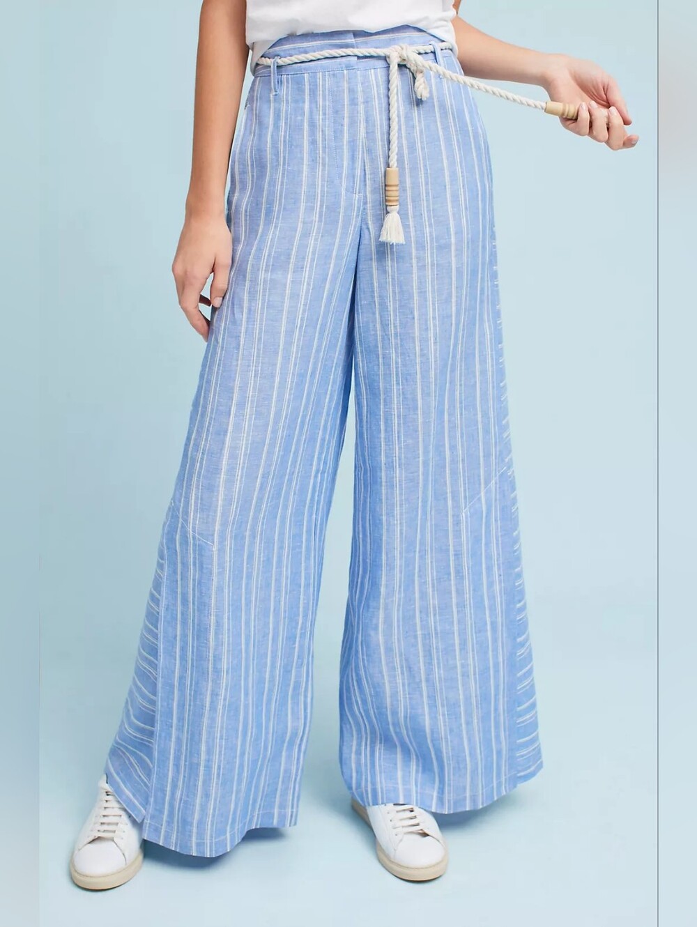 Anthropologie Blue Striped Linen Wide Leg Pants - Size 6